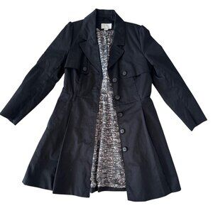 H & M Women's Black Trench Coat with pleats and Patterned Lining and side seam p